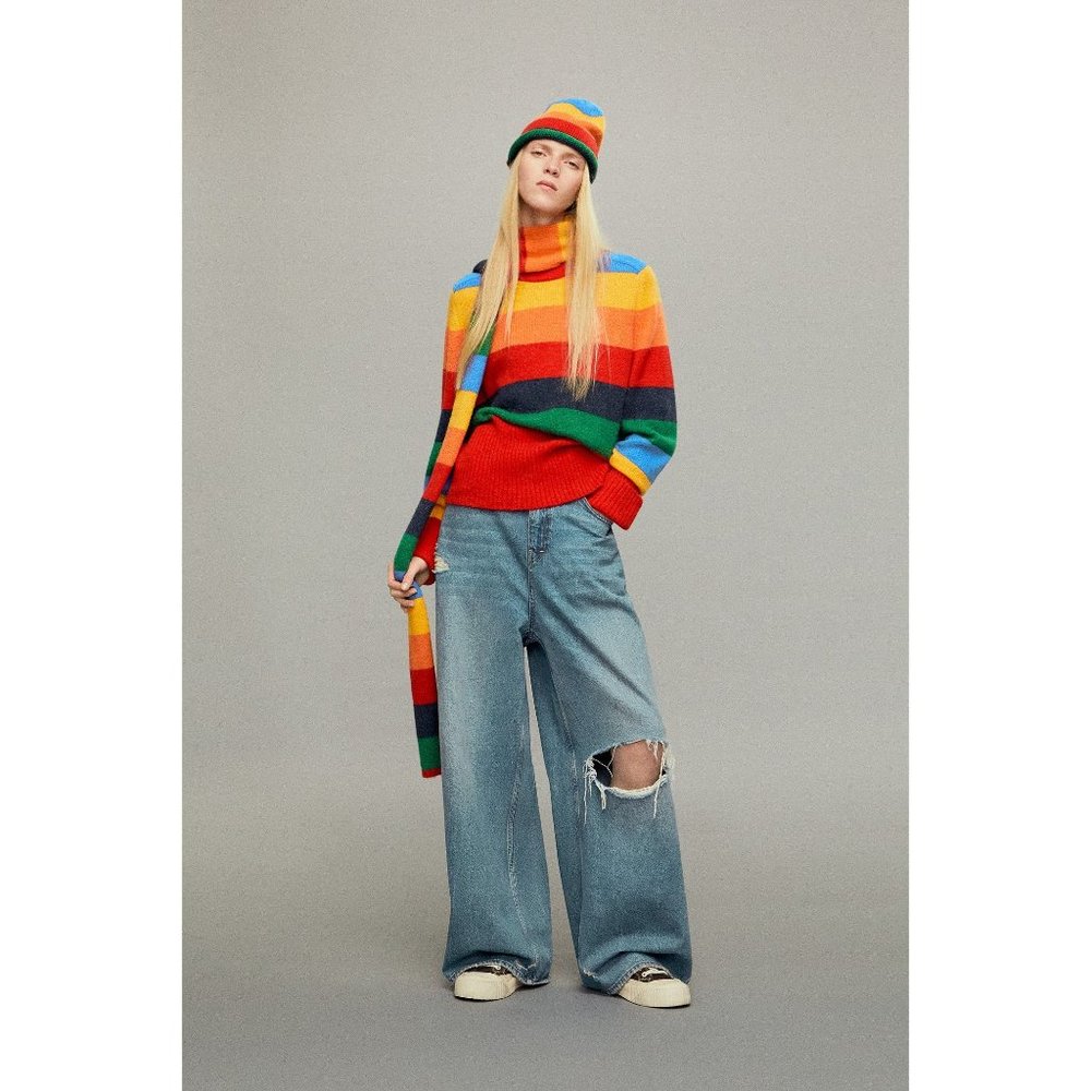 NEW Zara X Harry Lambert Striped Sweater Rainbow Harry Styles Unisex Mens Size M